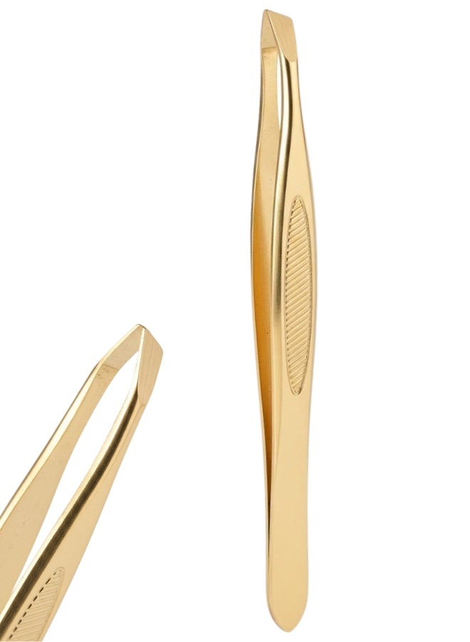 ملقط حواجب مطلي بالذهب - طرف مائل دقيق لإزالة شعر الجذور، أداة تجميل مثالية للمحاذاة - Image 1